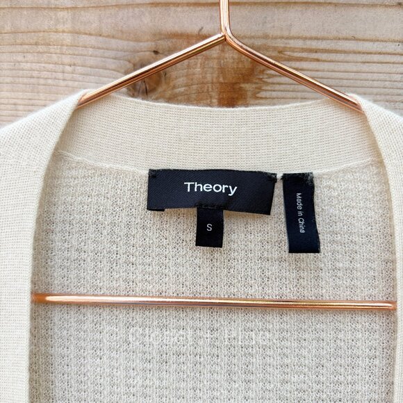 Theory Torina‎ Cashmere Cardigan Cream Beige Size Small Waffle Knit Sweater - Picture 4 of 14
